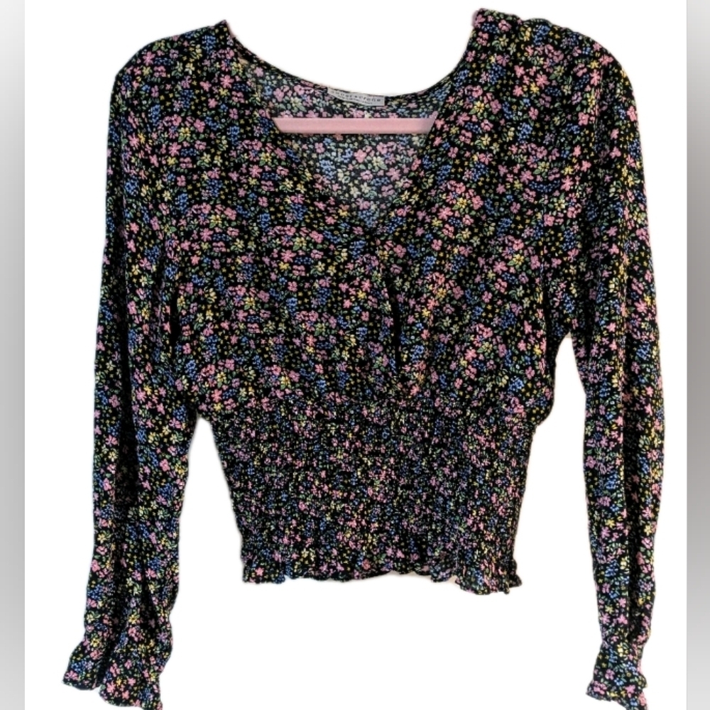 Paper Crane Black Floral Whimsigoth Peasant Witchy Top